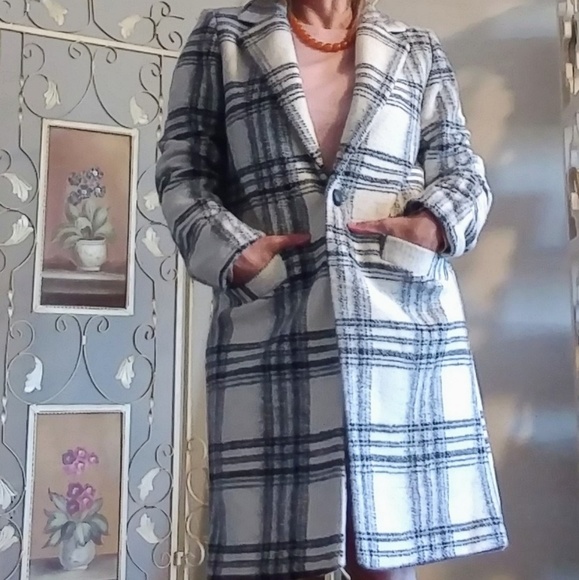 black and white plaid coat